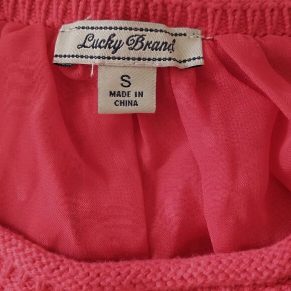 Lucky Brand Sweater S Red Layered Chiffon Long Sleeve Pullover Swiss Dot Flowy. - Picture 10 of 16